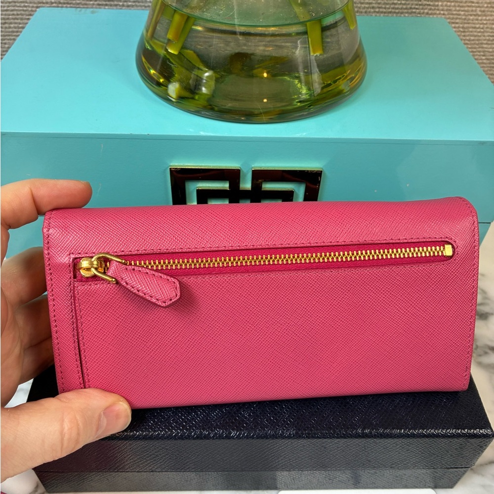 Prada Peonia Pink Saffiano Leather Bow Snap Wallet - NWT Authentic w/ Box - Picture 5 of 15